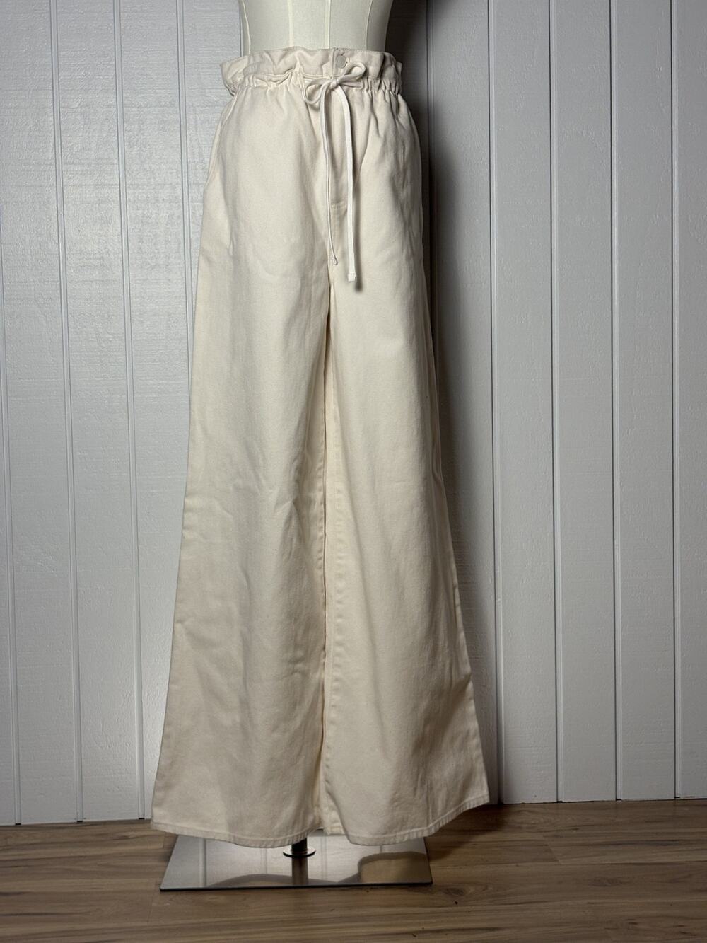 SCOOP NWT Wide Leg Jeans M 8-10 Long Cream Paperbag High Rise Drawstring